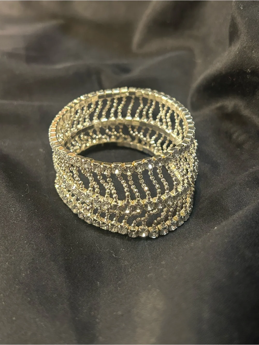 Rhinestone Stretch Bracelet - Sparkling Silver Multi-Row Design